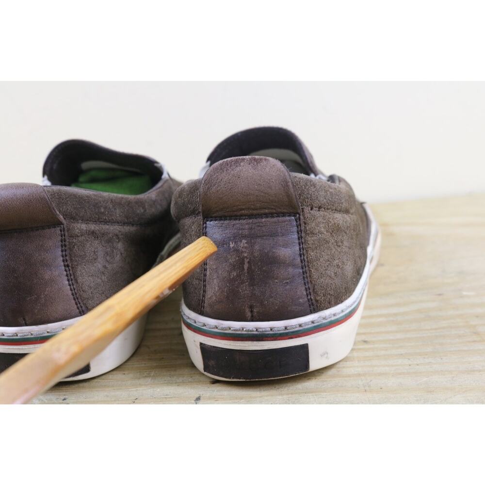Gucci Sneakers 41 Brown Suede Lifford Antique Slip On Shoes Italy - Picture 9 of 16
